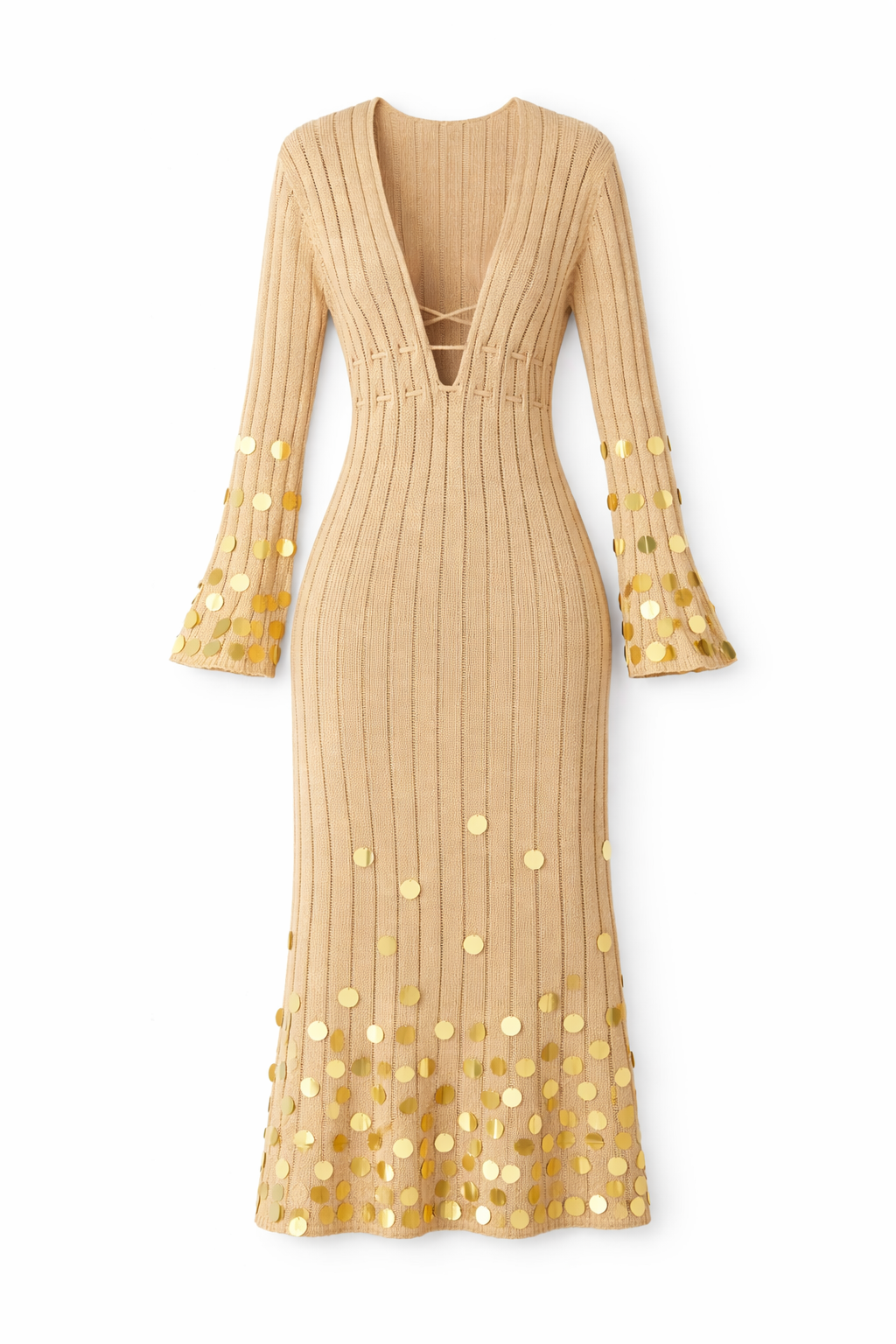 Ibiza Nights Dress - Gold Sequin Knit Maxi Dress