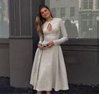 Black & Tan Brown Long-Sleeve Keyhole Midi Dress – Chic Day-to-Night Elegance | Peach Motel