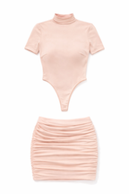 Blush Cutout High Neck Ruched Mini Dress