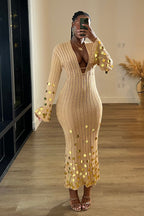 Ibiza Nights Dress - Gold Sequin Knit Maxi Dress