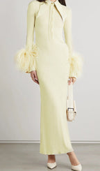Luxury Ribbed Midi Dress with Feather Cuffs – Peach Motel
