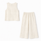 Ivory Embroidered Two Piece Set – Sleeveless Top & Wide Leg Pants Matching Set