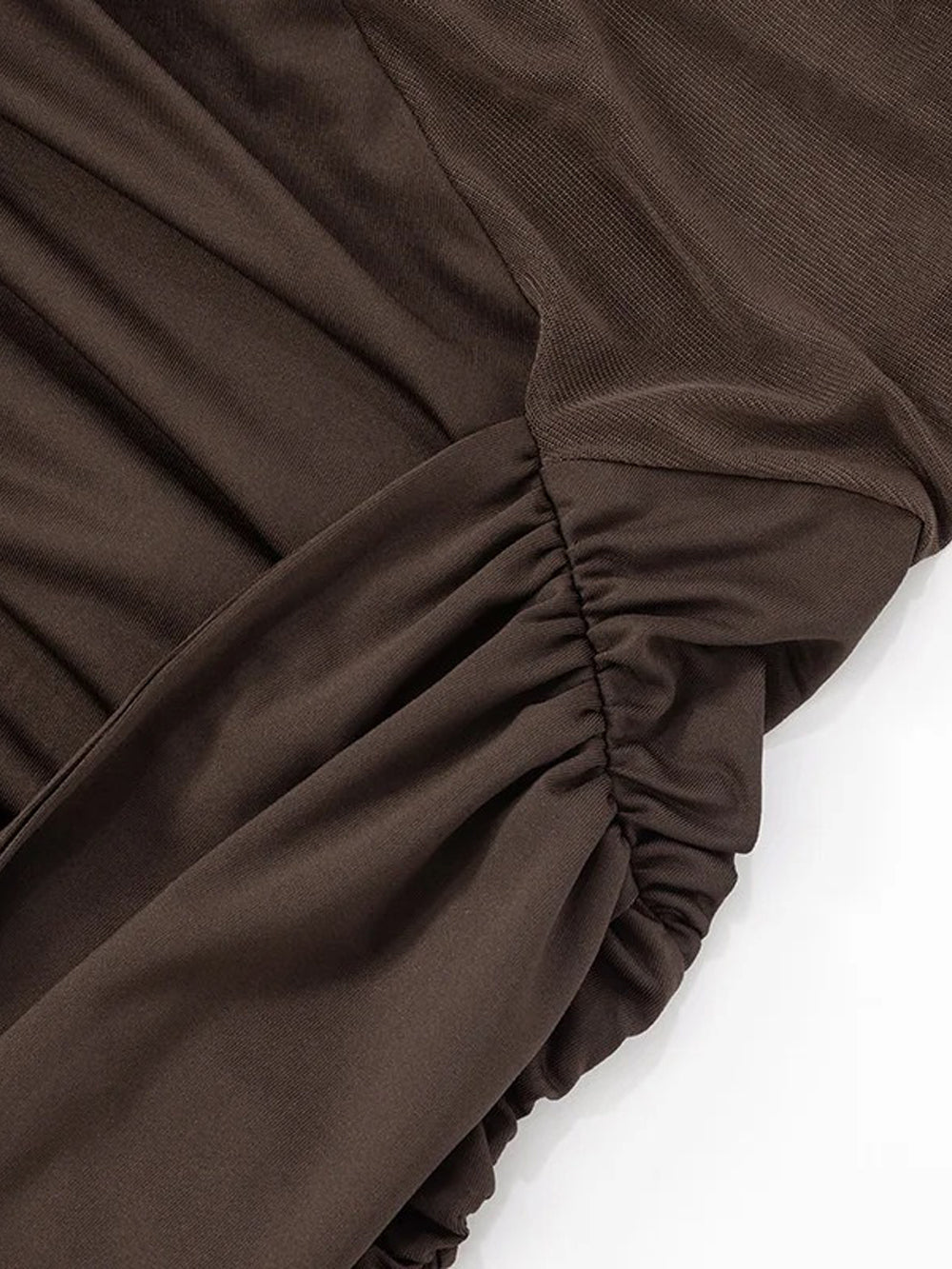 Chocolate Drape Mini Dress – One Shoulder Ruched Bodycon Dress with Side Train | Peach Motel