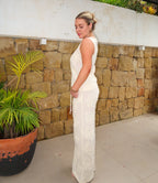 Ivory Embroidered Two Piece Set – Sleeveless Top & Wide Leg Pants Matching Set