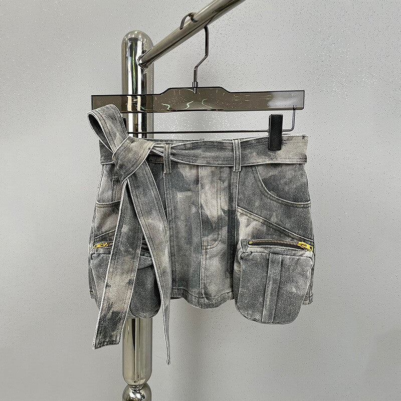 Distressed Grey Denim Utility Mini Skirt – Peach Motel