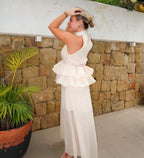 Ivory Halter Ruffle Maxi Dress – Sheer Chiffon Skirt & Peplum Waist