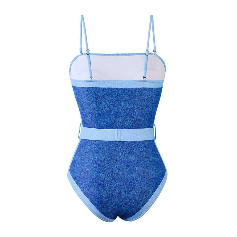 Denim Illusion Belted Swimsuit & Ombre Sarong Set – Peach Motel