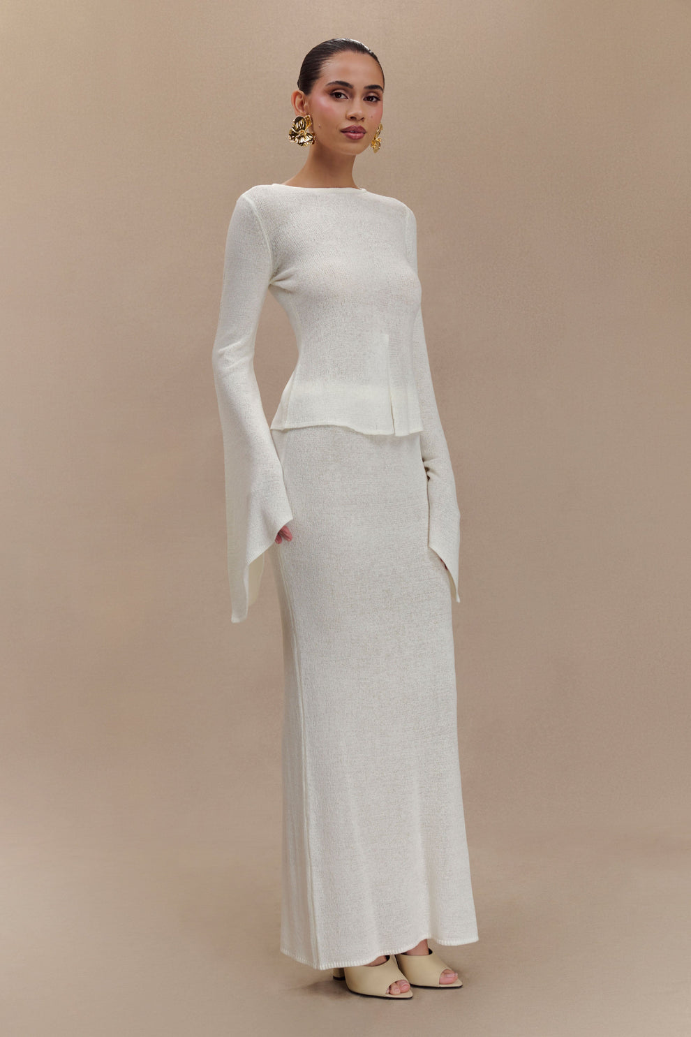 Ivory Knit Co-Ord Set | Elegant Evening Two-Piece Outfit | Peach Motel