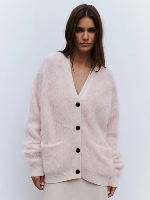 Cozy Oversized Fuzzy Cardigan – Peach Motel (Available in Blue, White, Beige, and Pink)