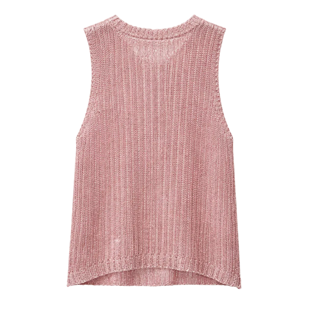 Pink Metallic Knit Tank Top – Sleeveless Shimmer Sweater Top | Peach Motel