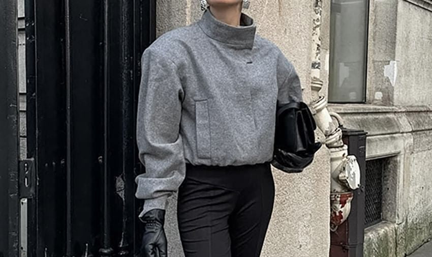 Structured Wool Stand Collar Jacket – Gray