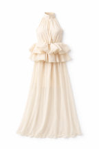 Ivory Halter Ruffle Maxi Dress – Sheer Chiffon Skirt & Peplum Waist