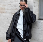 Oversized Faux Leather Bomber Jacket – Black Streetwear Layer