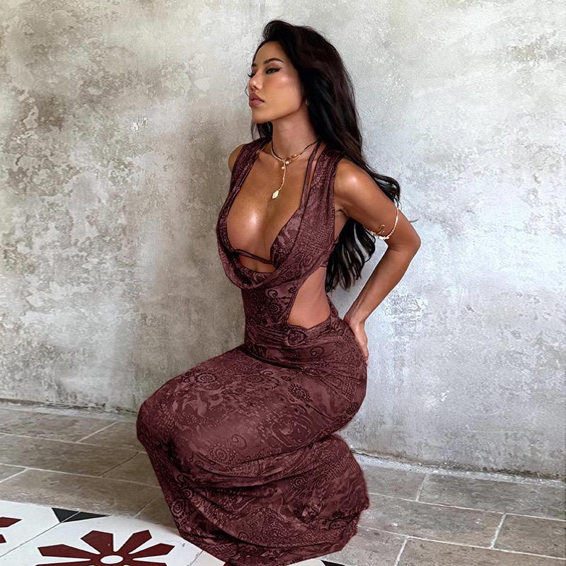 Peach Motel Multicolor Mesh Maxi Dress – Sexy Cut-Out Summer Dress in Pink, Blue & Purple
