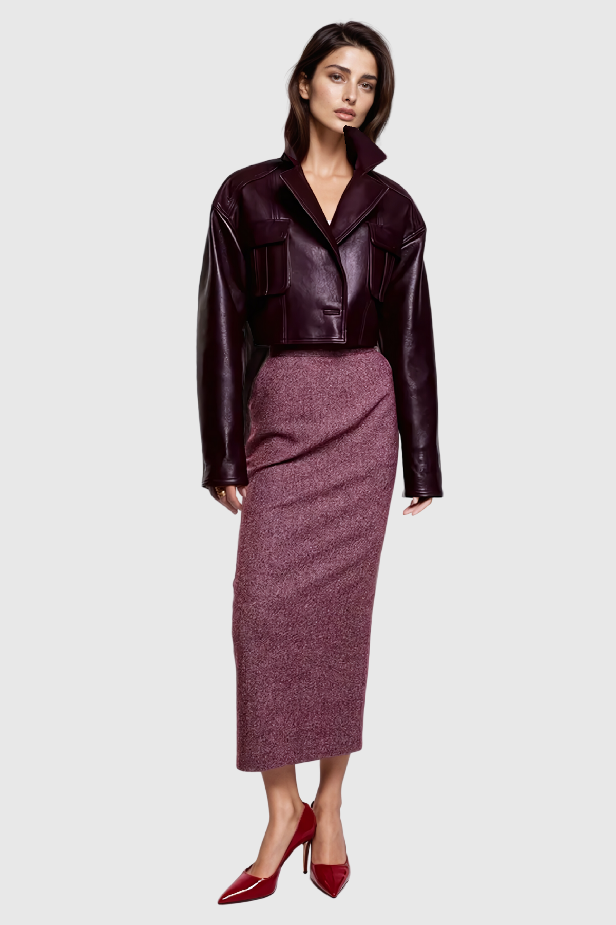 Merlot Magic Crop – Burgundy Leather Jacket