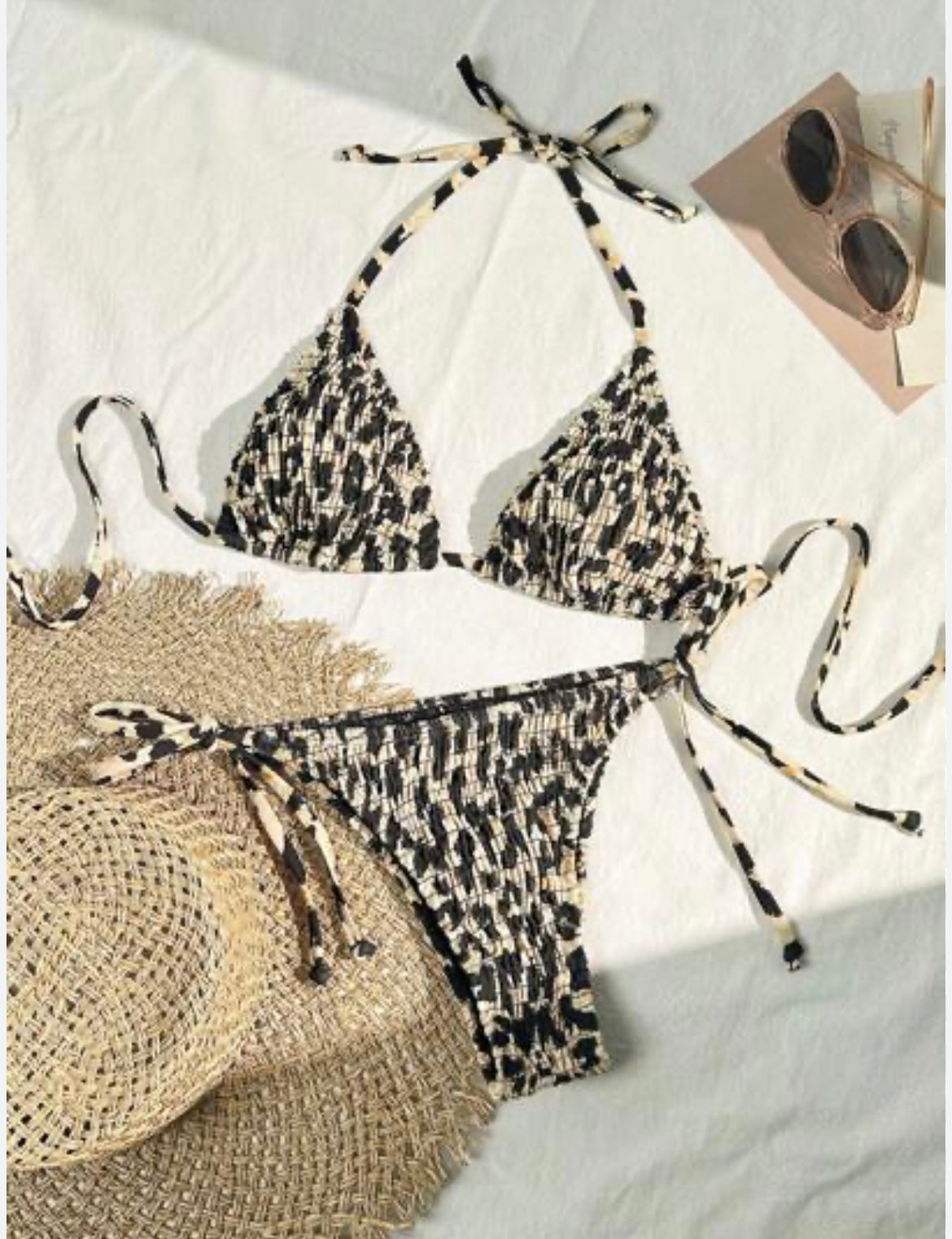 Wild Whisper Smocked Triangle Bikini Set | Peach Motel Swimwear