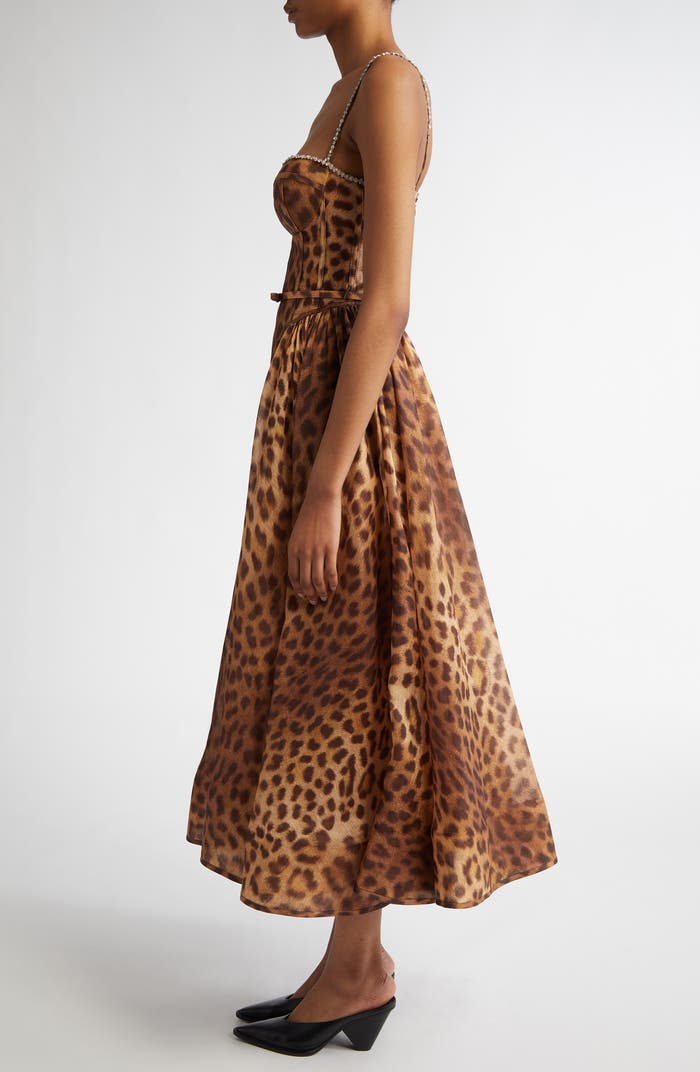 Fierce & Flawless Leopard Corset Midi Dress – Peach Motel