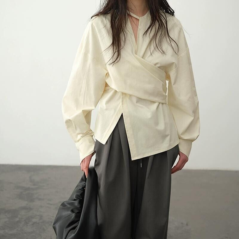 Cream Asymmetric Wrap Blouse – Peach Motel
