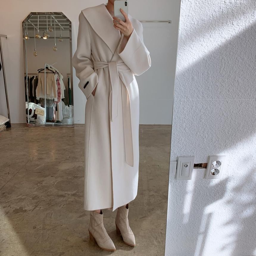 Cream Wool Blend Belted Wrap Coat – Peach Motel Outerwear