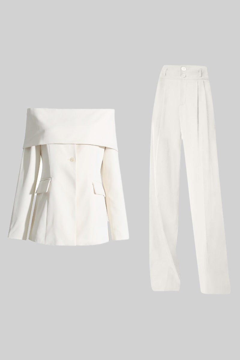 Peach Motel Off-Shoulder White Blazer – Modern Minimalist Elegance