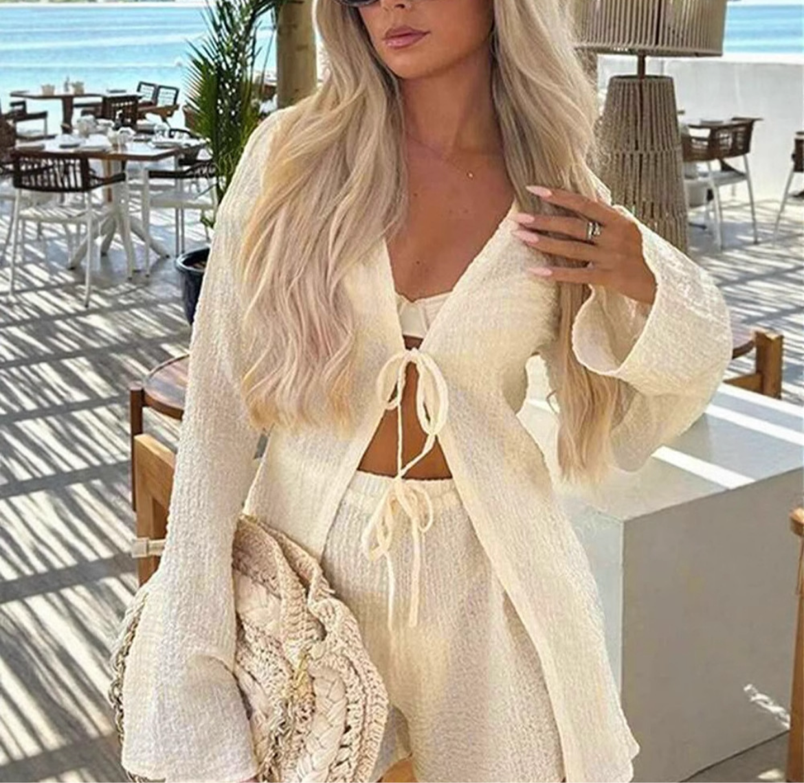 Ivory Textured Tie-Front Set