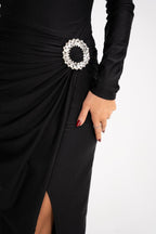 Black Cut-Out Long Sleeve Maxi Dress with Side Slit – Peach Motel