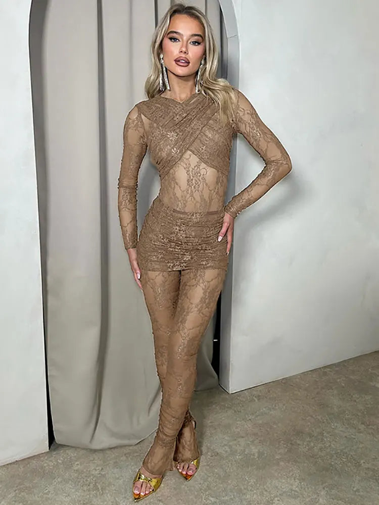 Sheer Lace Bodysuit Set – Black & Nude