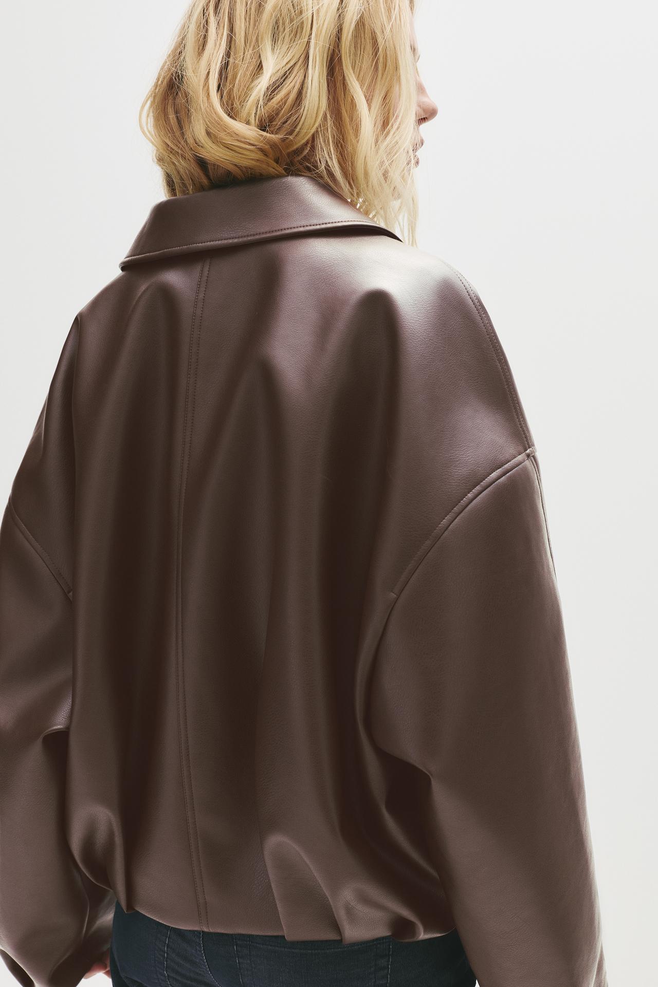 Peach Motel Oversized Belted Faux Leather Jacket – Brown
