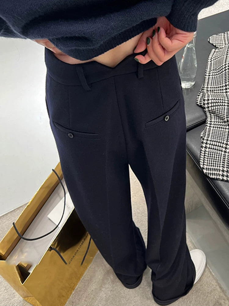 Black Tailored Wide-Leg Trousers | High-Waisted Straight Leg Pants