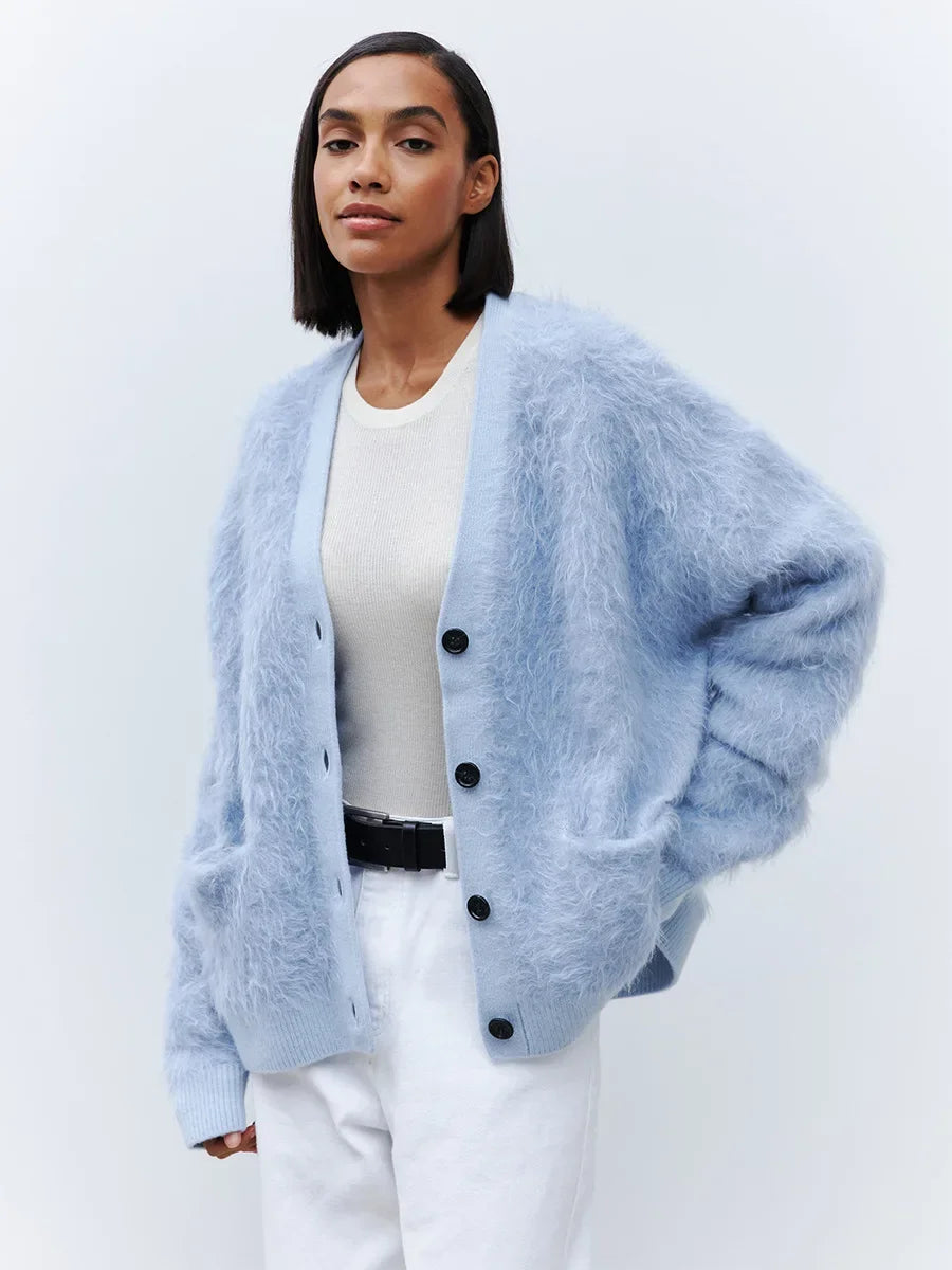 Cozy Oversized Fuzzy Cardigan – Peach Motel (Available in Blue, White, Beige, and Pink)
