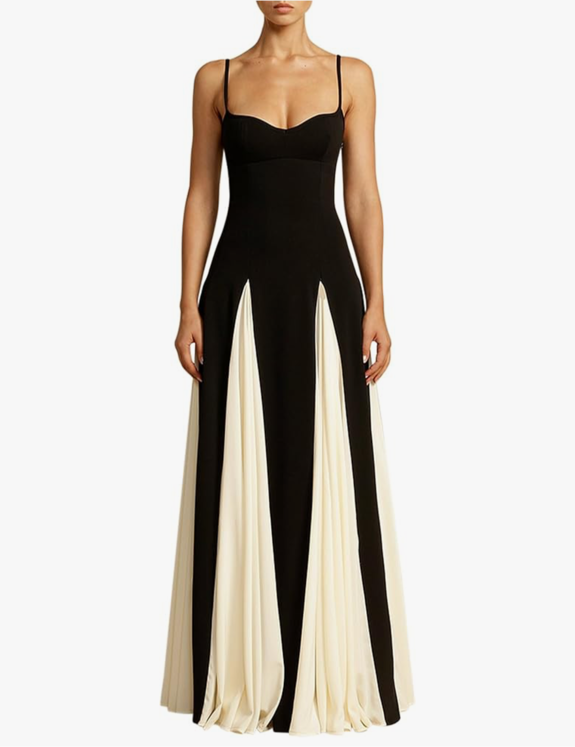 Peach Motel | Black & White Panel Maxi Dress – Elegant Formal Evening Gown