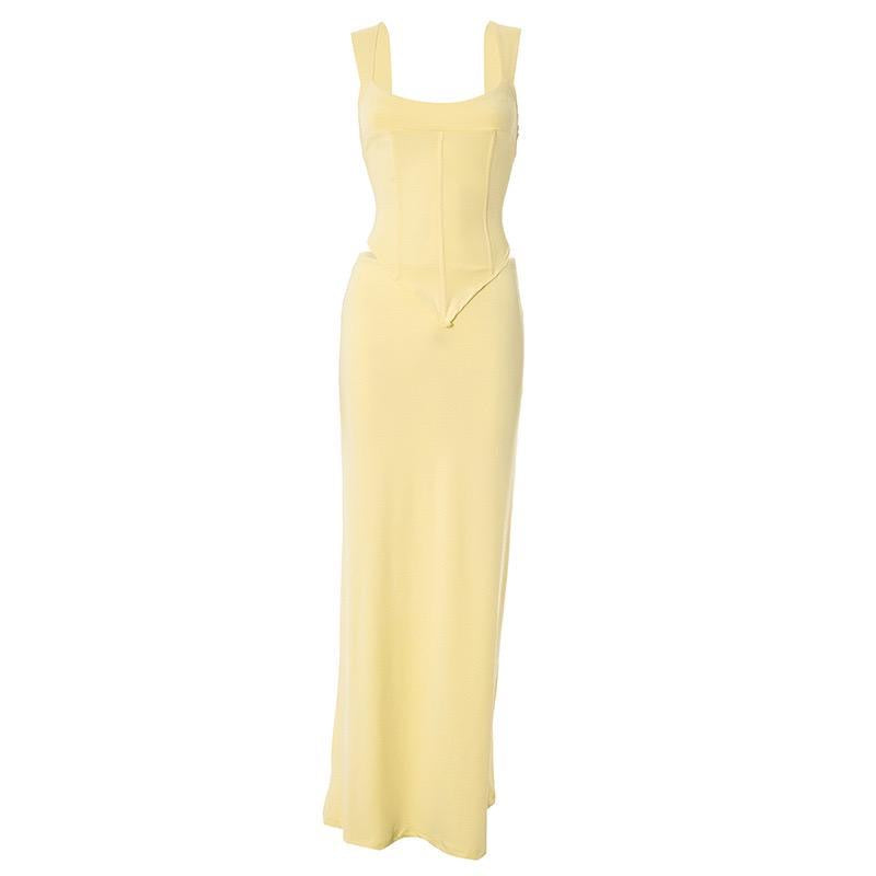 Yellow Corset Maxi Dress – Elegant Sleeveless Gown