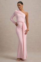 Blush One-Shoulder Draped Maxi Gown | Peach Motel