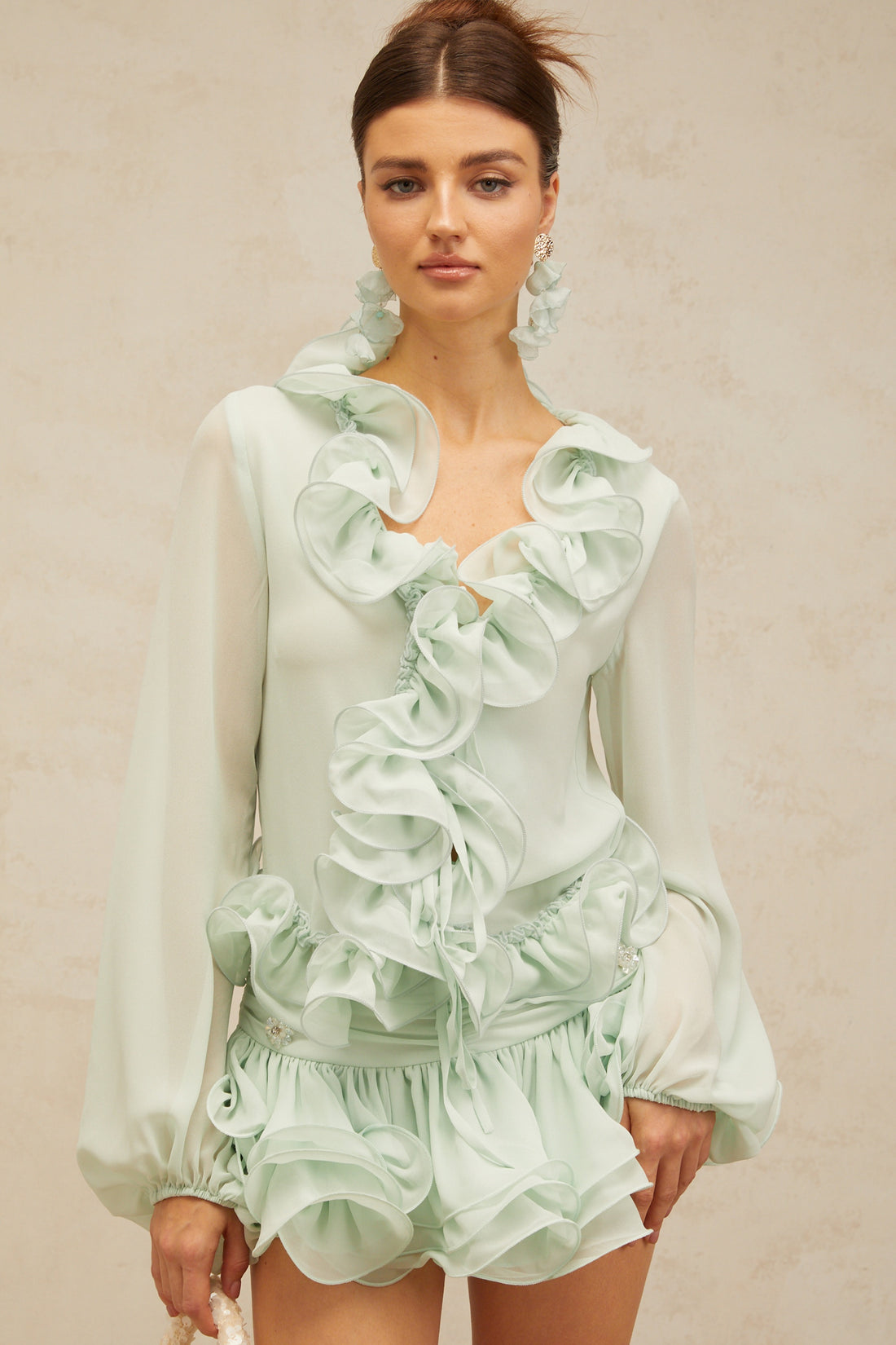 Mint Green Ruffle Blouse & Shorts Co-Ord Set – Peach Motel