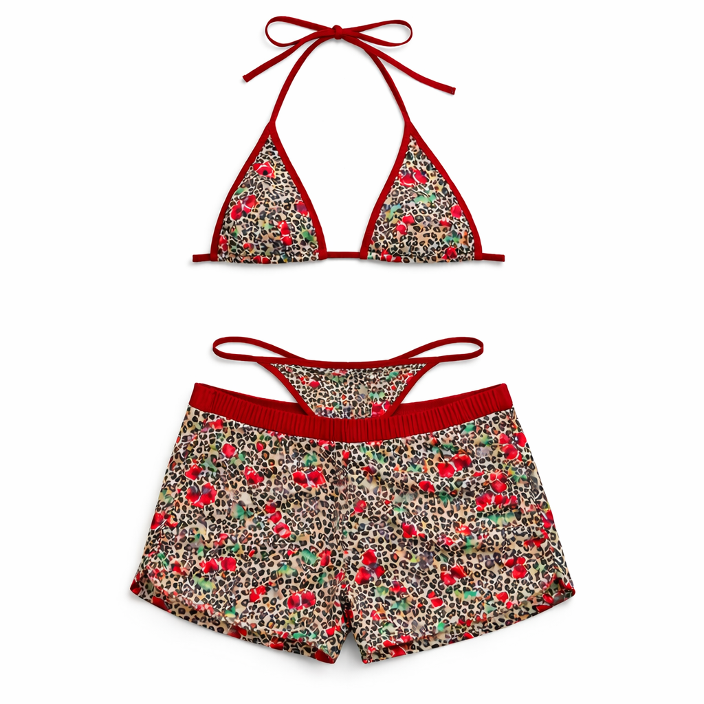 Cherry Leopard Print Triangle Bikini – Peach Motel Swimwear