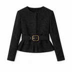 Black Tweed Jacket Top & Shorts Set with Belt – Sparkle Two Piece Suit Set