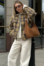 Plaid Button-Up Blend Shacket – Camel Checkered Overshirt