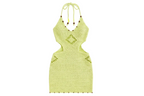 Yellow crochet dress with beaded straps on a white background