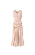 Blush Draped Midi Dress – Woven Bodice Pleated Skirt Elegant Sleeveless Dress