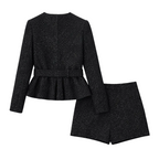 Black Tweed Jacket Top & Shorts Set with Belt – Sparkle Two Piece Suit Set