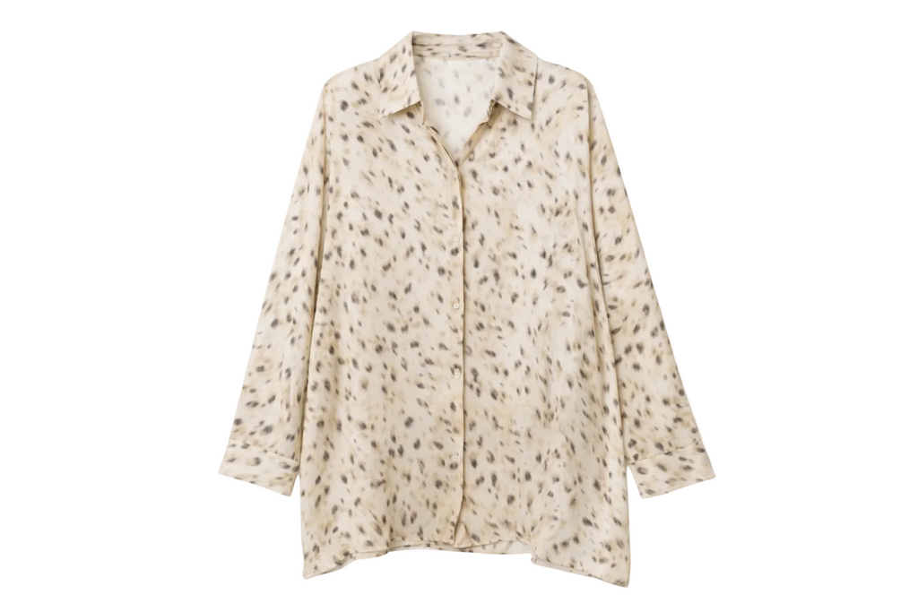 Leopard Print Matching Set – Lightweight Button Down Shirt & Wide Leg Pants Set – Cream Animal Print Two Piece Set