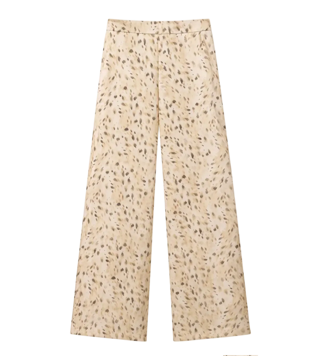 Leopard Print Matching Set – Lightweight Button Down Shirt & Wide Leg Pants Set – Cream Animal Print Two Piece Set