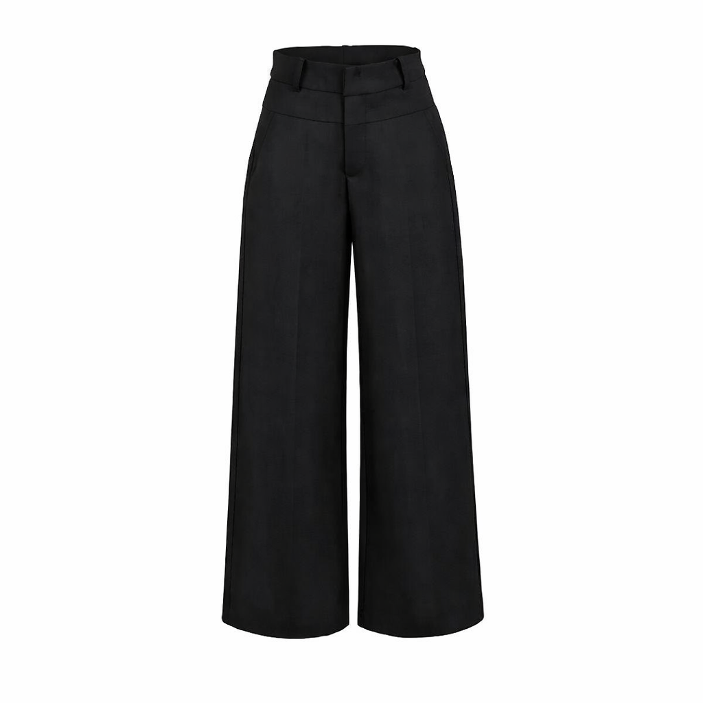 Black Tailored Wide-Leg Trousers | High-Waist Relaxed Fit Pants