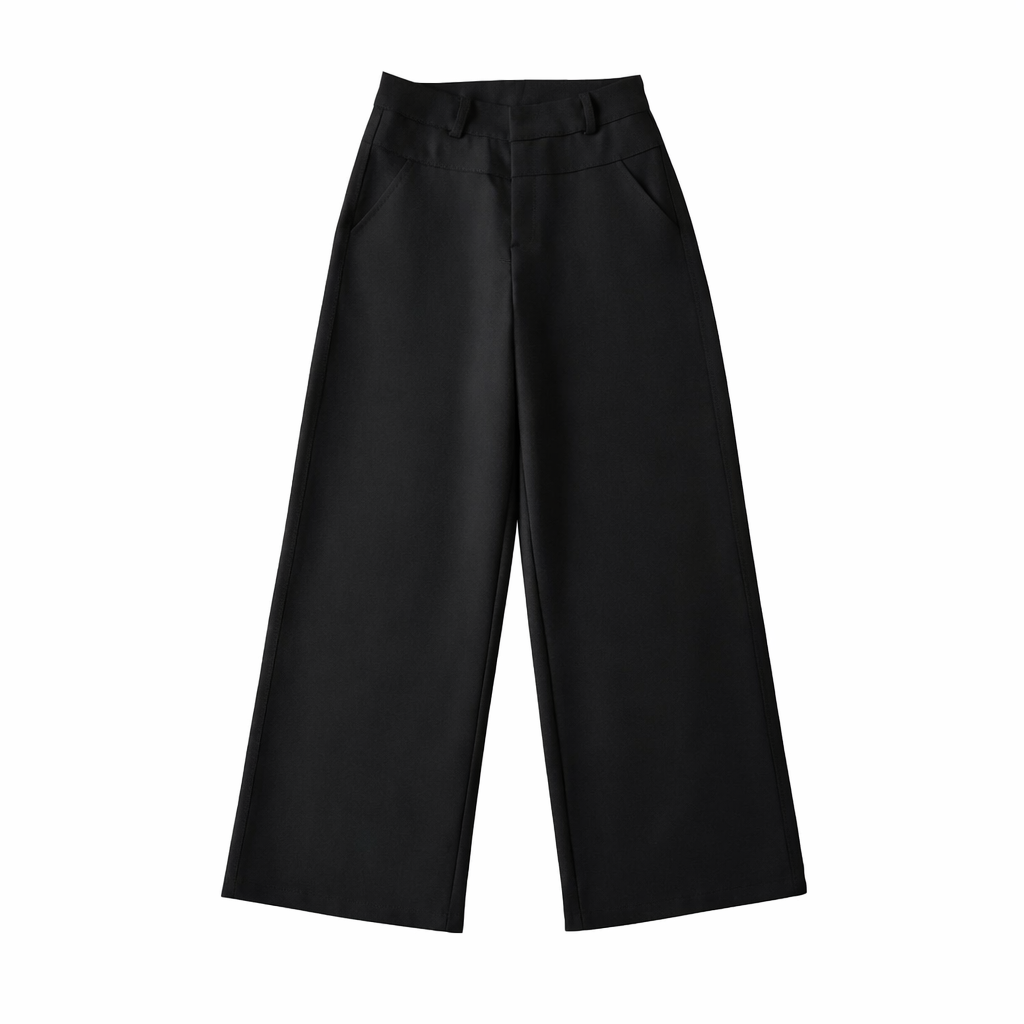 Black Tailored Wide-Leg Trousers | High-Waist Relaxed Fit Pants